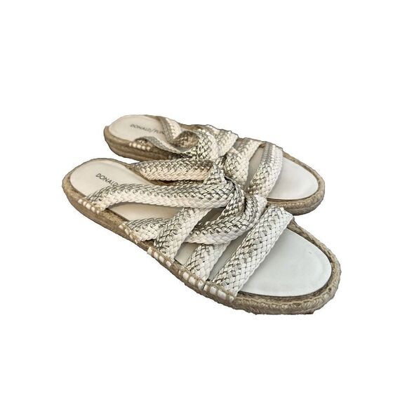 Donald J Pliner size 10 Women’s Rhonda White‎ Gold Espadrille Slide Sandals - Picture 1 of 6